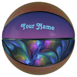 カラフル抽象芸術ブルーピンクグリーンフラクタルの自己名 バスケットボール