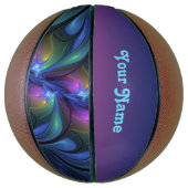 カラフル抽象芸術ブルーピンクグリーンフラクタルの自己名 バスケットボール (縦)