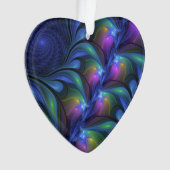 カラフル抽象芸術ブルーピンクグリーンフラクタルハート オーナメント (正面)