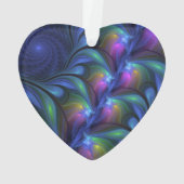 カラフル抽象芸術ブルーピンクグリーンフラクタルハート オーナメント (裏面)
