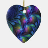 カラフル抽象芸術ブルーピンクグリーンフラクタルハート セラミックオーナメント (右)