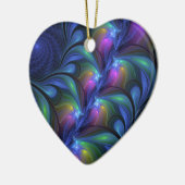 カラフル抽象芸術ブルーピンクグリーンフラクタルハート セラミックオーナメント (左)