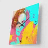 カラフル抽象芸術ポップ・アートの女性、正方時計 スクエア壁時計 (傾斜)