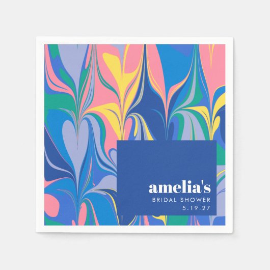 カラフル抽象芸術マーブルブルーカスタムブライダルシャワー スタンダードカクテルナプキン (正面)
