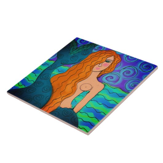 カラフル抽象芸術マーメイドデジタ絵を描ル タイル (側面)