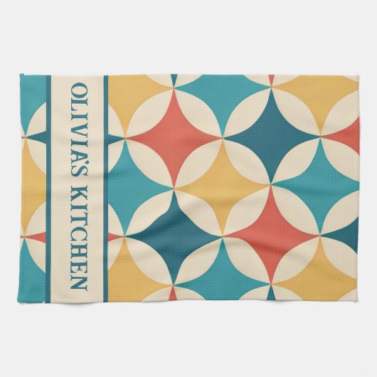 カラフル抽象芸術ミッドセンチュリーモダンパターン キッチンタオル (横)