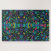 カラフル抽象芸術モザイクのステンドグラスの外観 ジグソーパズル (横)