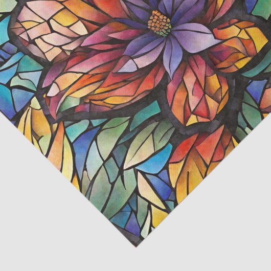 カラフル抽象芸術モザイクの花と葉 薄葉紙 (詳細)