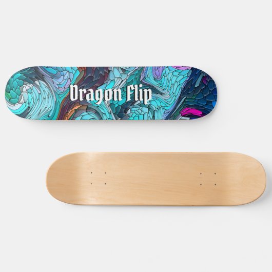 カラフル抽象芸術モザイクはかりで測ドラゴンと文字 スケートボード (横)