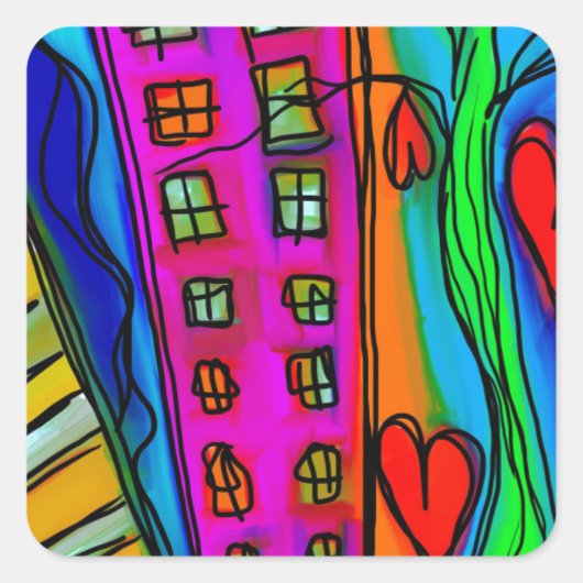 カラフル抽象芸術モダン芸術 スクエアシール (正面)