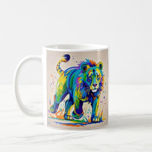 カラフル抽象芸術ライオン動物芸術デザイン コーヒーマグカップ (左)