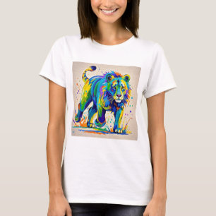 カラフル抽象芸術ライオン動物芸術デザイン Tシャツ