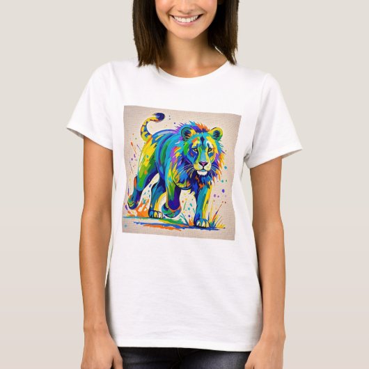 カラフル抽象芸術ライオン動物芸術デザイン Tシャツ (正面)