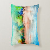 カラフル抽象芸術ランドスケープ水彩プリント アクセントクッション (正面(垂直))
