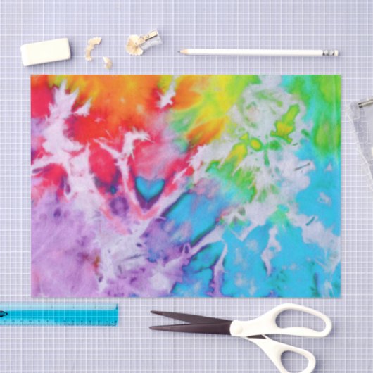 カラフル抽象芸術レインボー水色ろうけつ染め絞り染め 薄葉紙 (クラフト)