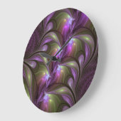 カラフル抽象芸術ヴァイオレットパープルカーキフラクタルアート ラージ壁時計 (傾斜)