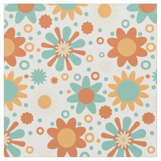 カラフル抽象芸術ヴィンテージデザイン（花） ファブリック (クローズアップ)