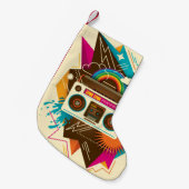 カラフル抽象芸術ヴィンテージ無線イラストレーション スモールクリスマスストッキング (正面 (吊り時))