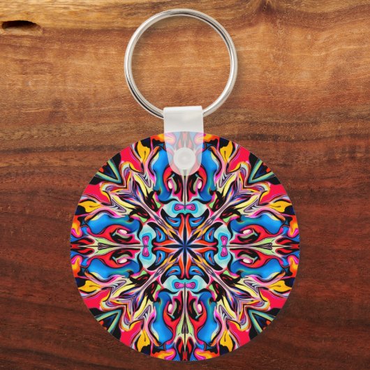 カラフル抽象芸術万華鏡のように千変万化するパターン金属キーチェーン キーホルダー (正面)