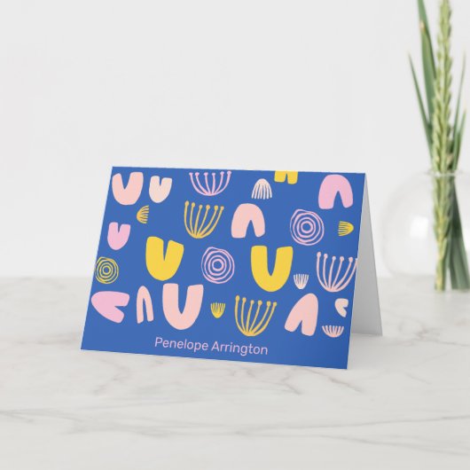 カラフル抽象芸術図形のコラージュデザイン（青） ノートカード (正面)