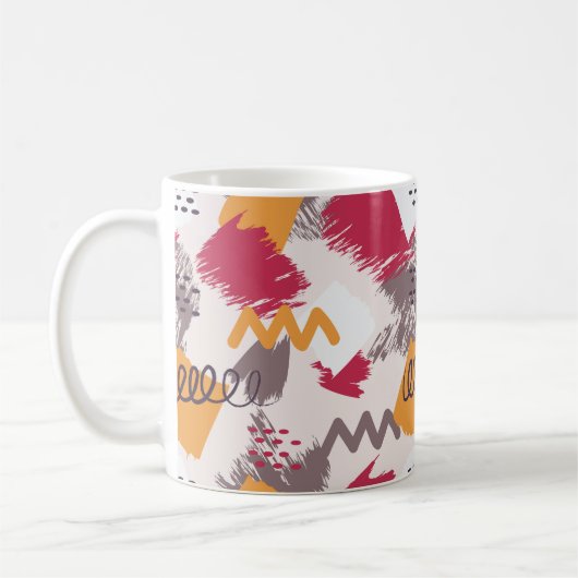 カラフル抽象芸術図形、線、ドット コーヒーマグカップ (左)