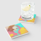 カラフル抽象芸術女ポップ・アートの性、石コースター ストーンコースター (横)