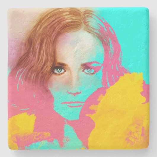 カラフル抽象芸術女ポップ・アートの性、石コースター ストーンコースター (正面)