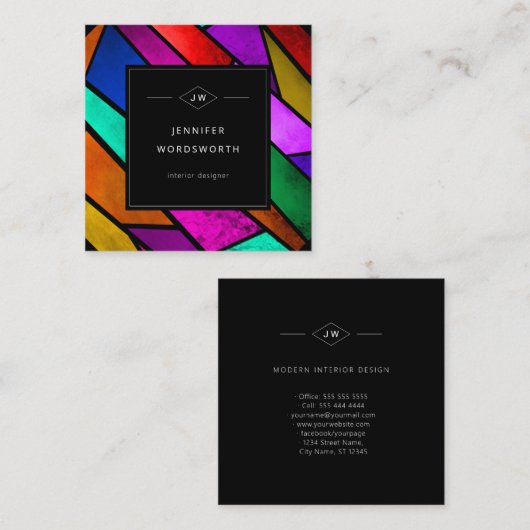 カラフル抽象芸術幾何カラフルピンクモダン スクエア名刺 (正面/裏面)