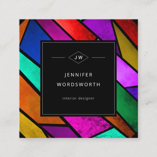 カラフル抽象芸術幾何カラフルピンクモダン スクエア名刺 (正面)