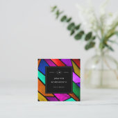 カラフル抽象芸術幾何カラフルピンクモダン スクエア名刺 (スタンド正面)