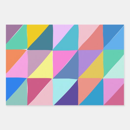 カラフル抽象芸術幾何三角形パッチワーク ラッピングペーパーシート (正面2)