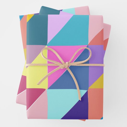 カラフル抽象芸術幾何三角形パッチワーク ラッピングペーパーシート (インサイチュ)