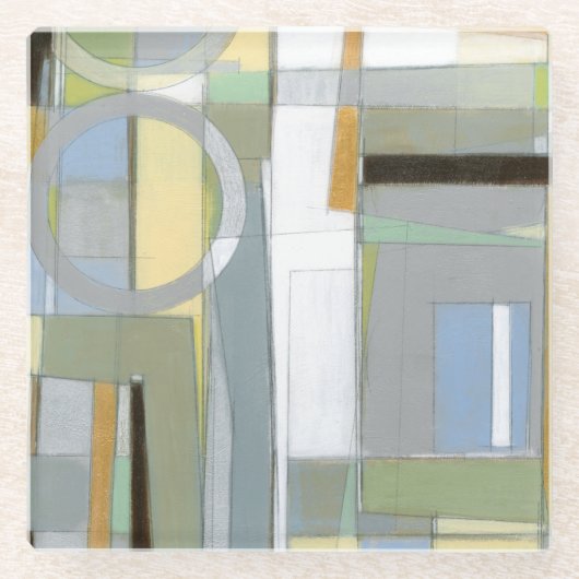 カラフル抽象芸術幾何学図形 ガラスコースター (正面)