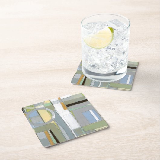 カラフル抽象芸術幾何学図形 スクエアペーパーコースター (インサイチュ)