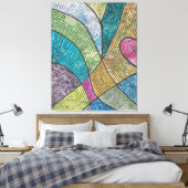 カラフル抽象芸術幾何学的パターン曲線 キャンバスプリント (インサイチュ (寝室))