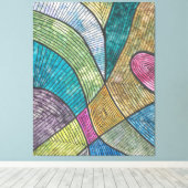 カラフル抽象芸術幾何学的パターン曲線 キャンバスプリント (インサイチュ (ウッドフロア))