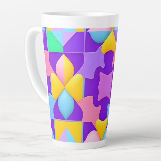 カラフル抽象芸術幾何学的パターン カフェラテマグ (左アングル)