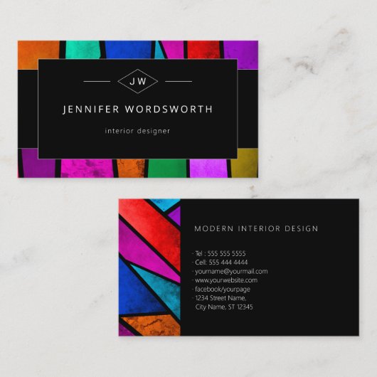 カラフル抽象芸術幾何学的パープルブルーピンク 名刺 (正面/裏面)