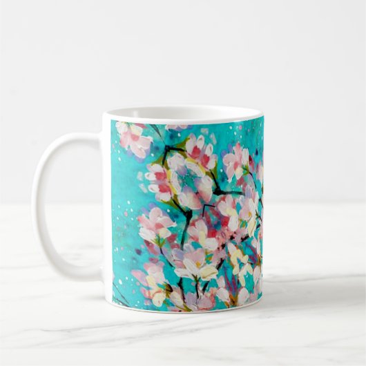 カラフル抽象芸術幾何学背景パターン コーヒーマグカップ (左)