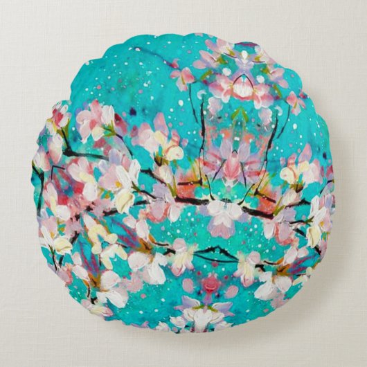 カラフル抽象芸術幾何学背景パターン ラウンドクッション (正面)