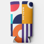 カラフル抽象芸術幾何模様モノグラムビーチ スリム缶クーラー (正面)