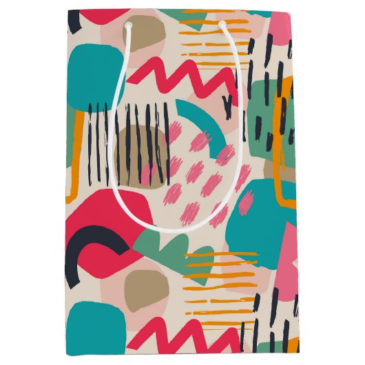 カラフル抽象芸術形グランジ状 ミディアムペーパーバッグ (正面)