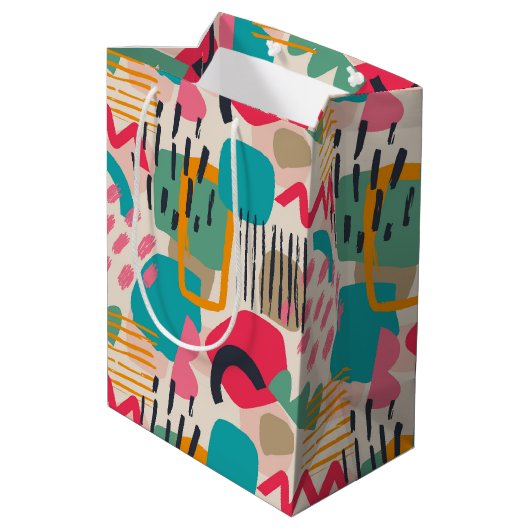 カラフル抽象芸術形グランジ状 ミディアムペーパーバッグ (裏面アングル)