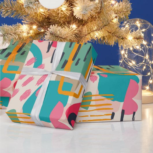 カラフル抽象芸術形グランジ状 ラッピングペーパー (クリスマス)