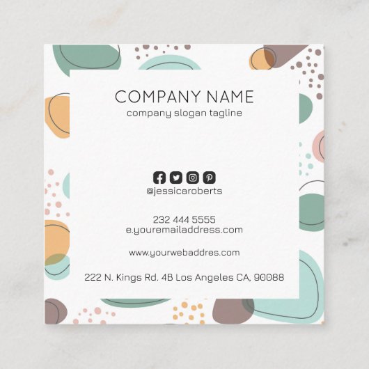 カラフル抽象芸術形状パターモダンンデザイン スクエア名刺 (裏面)