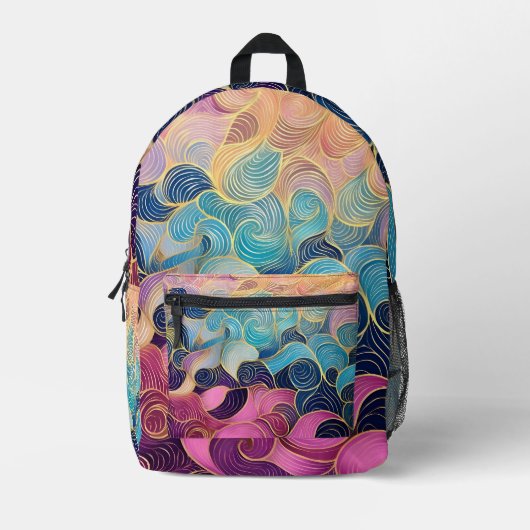 カラフル抽象芸術旋回デザイン印刷バックパック プリントバックパック (正面)