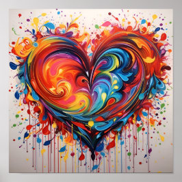 カラフル抽象芸術旋回色彩の鮮やかハート ポスター
