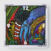 カラフル抽象芸術時計 スクエア壁時計 (正面)