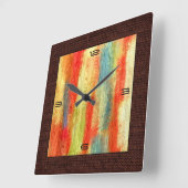 カラフル抽象芸術木目モダン黄縁ど スクエア壁時計 (傾斜)