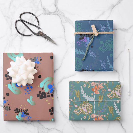 カラフル抽象芸術模様クラフト包装紙 ラッピングペーパーシート (正面)